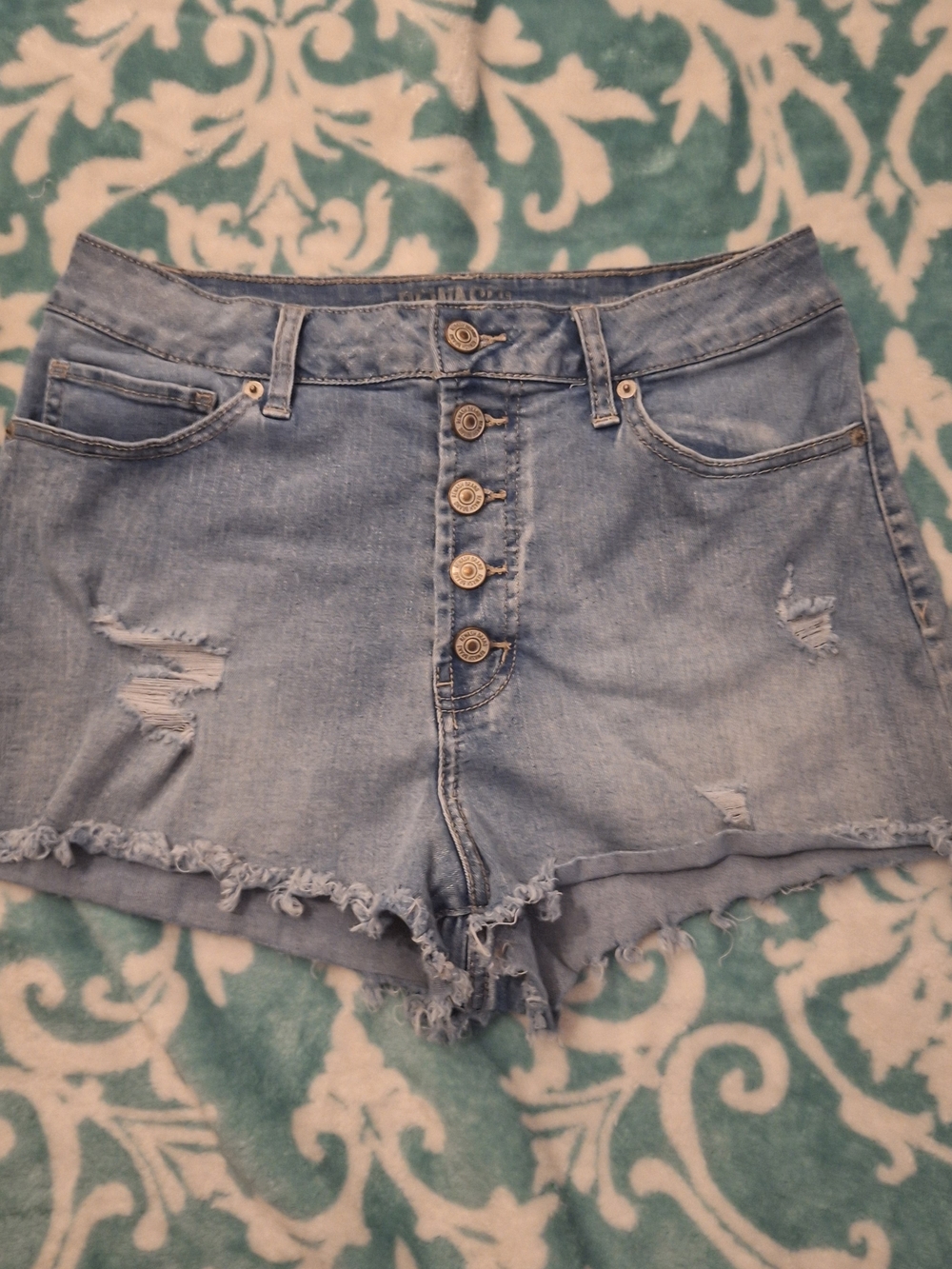 Rewash Light Blue Button-Front Distressed Denim Shorts